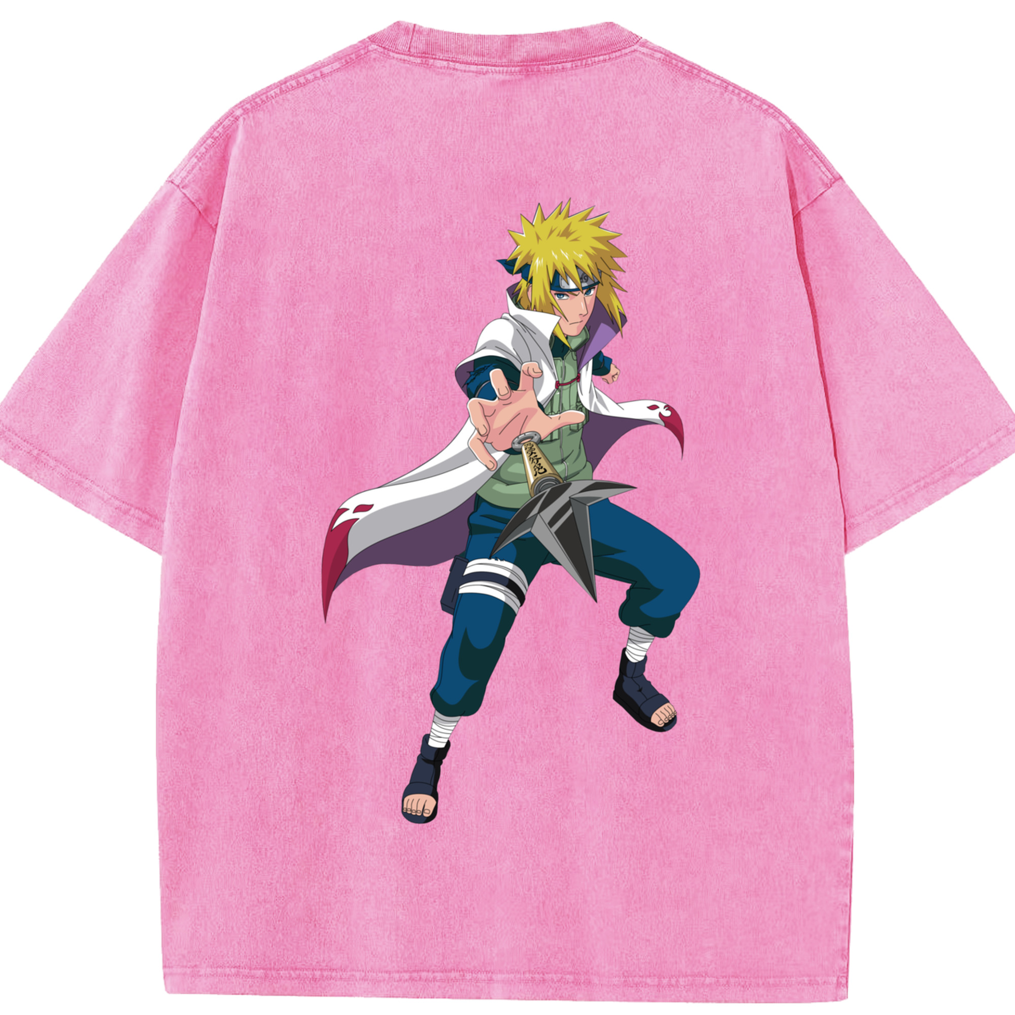 （画像用） NARUTO -ナルト- 波風 ミナト Namikaze Minato 綿100% ヴィンテージ風 半袖Tシャツ（背面プリント）